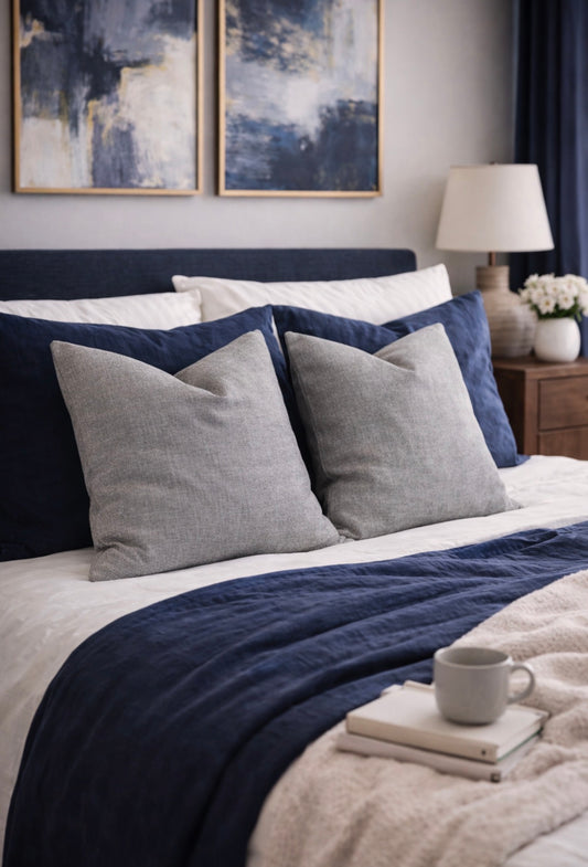 silver shadow cushion on bed