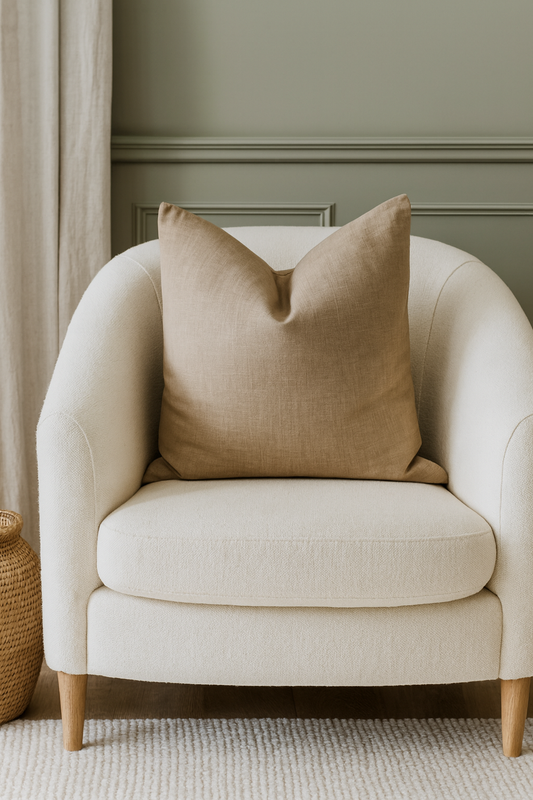 Beige cushion on cream armchair, adding a timeless and versatile touch to the interior | interiors by zai