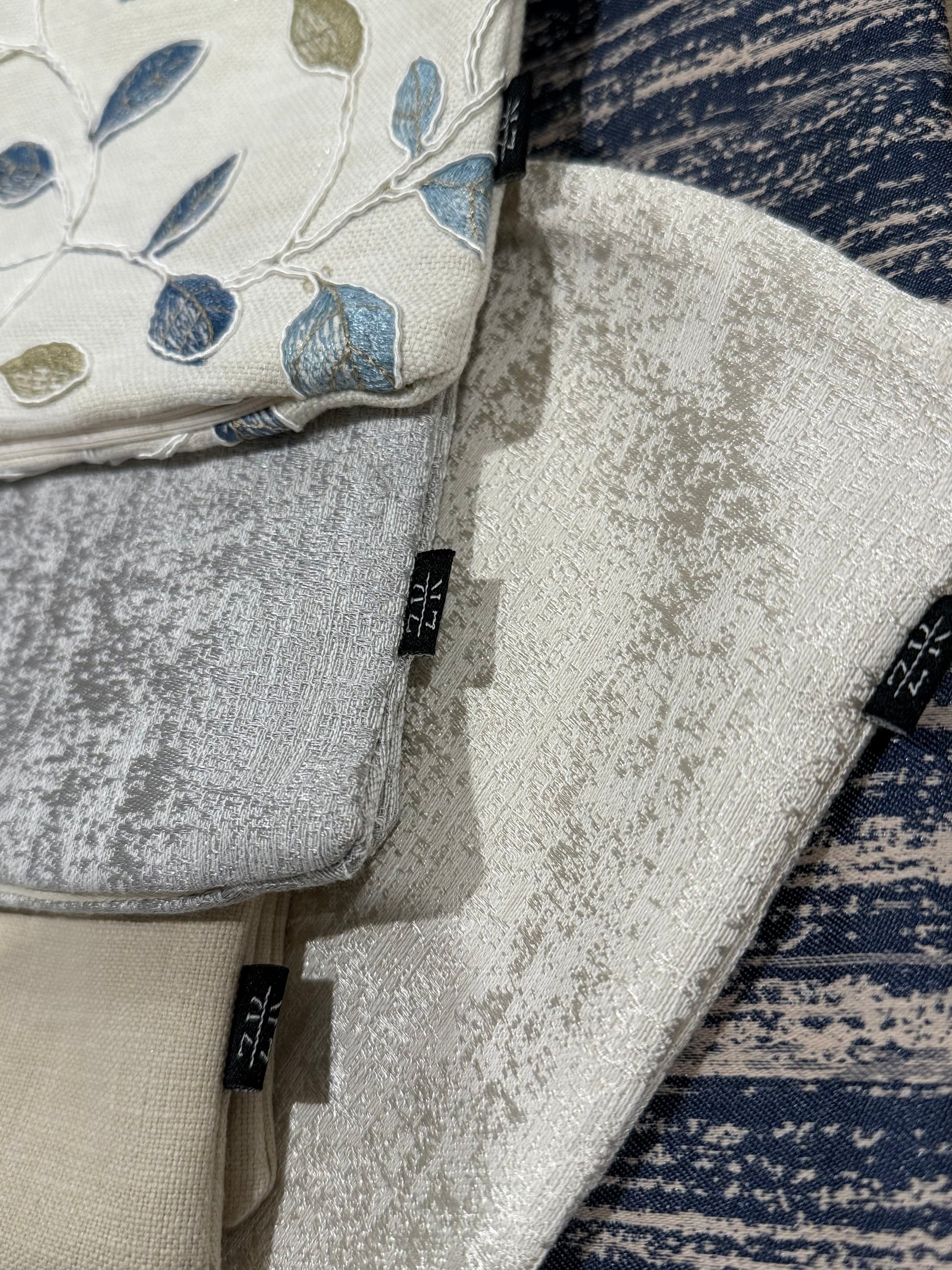 Sterling Mist Cushion. paired with floral and neutral cushions - interiors by Zai