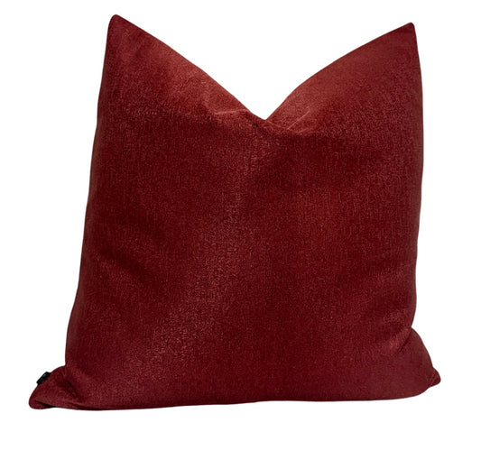 Ruby Luxe Cushion in deep maroon-red satin blend with soft sheen | interiors by zai