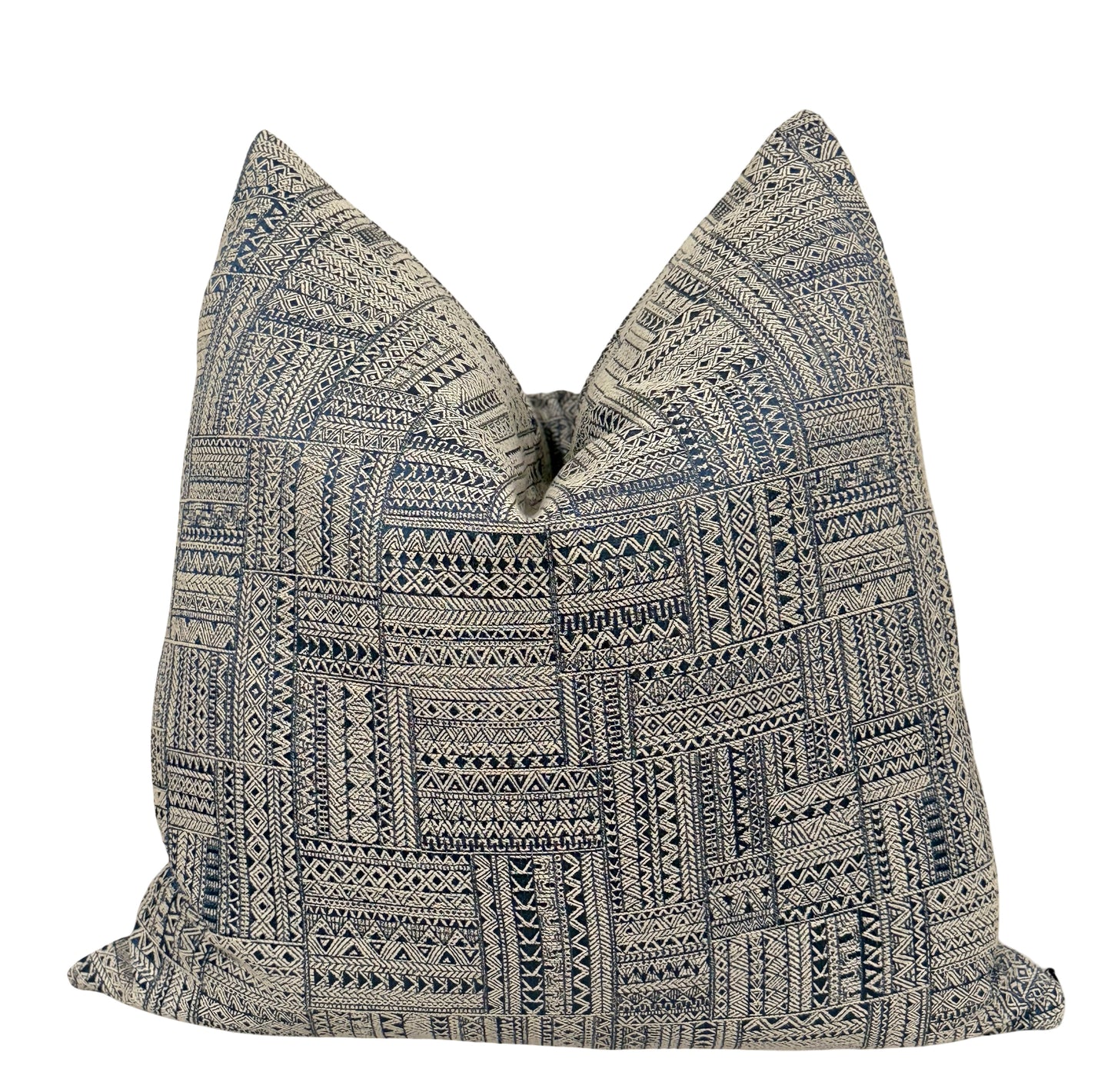 Nomad Indigo Cushion with silvery-grey tribal pattern | interiors by zai