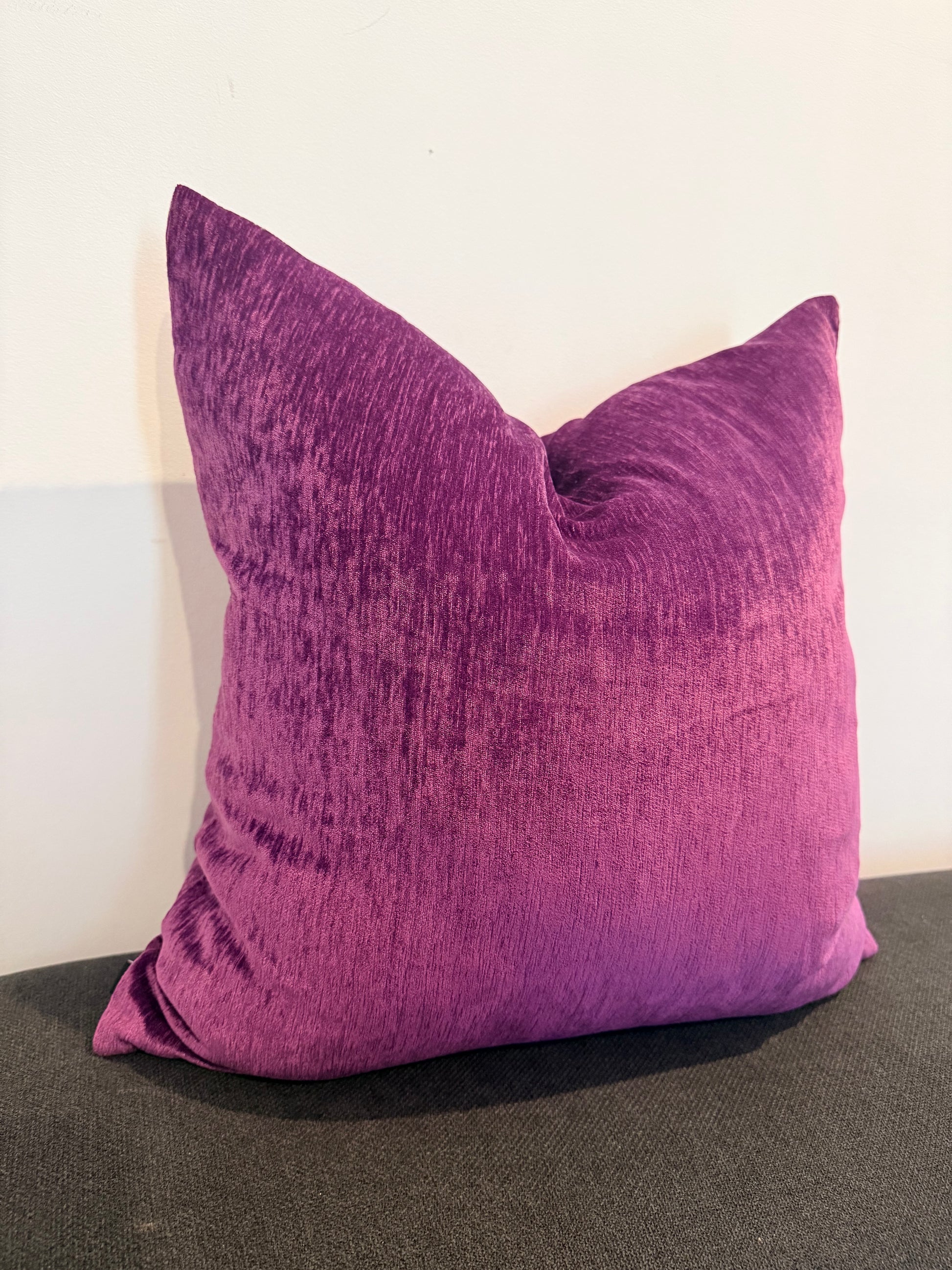 Different angle of Mulberry Veil plum textured cushion cover by Interiors By Zai