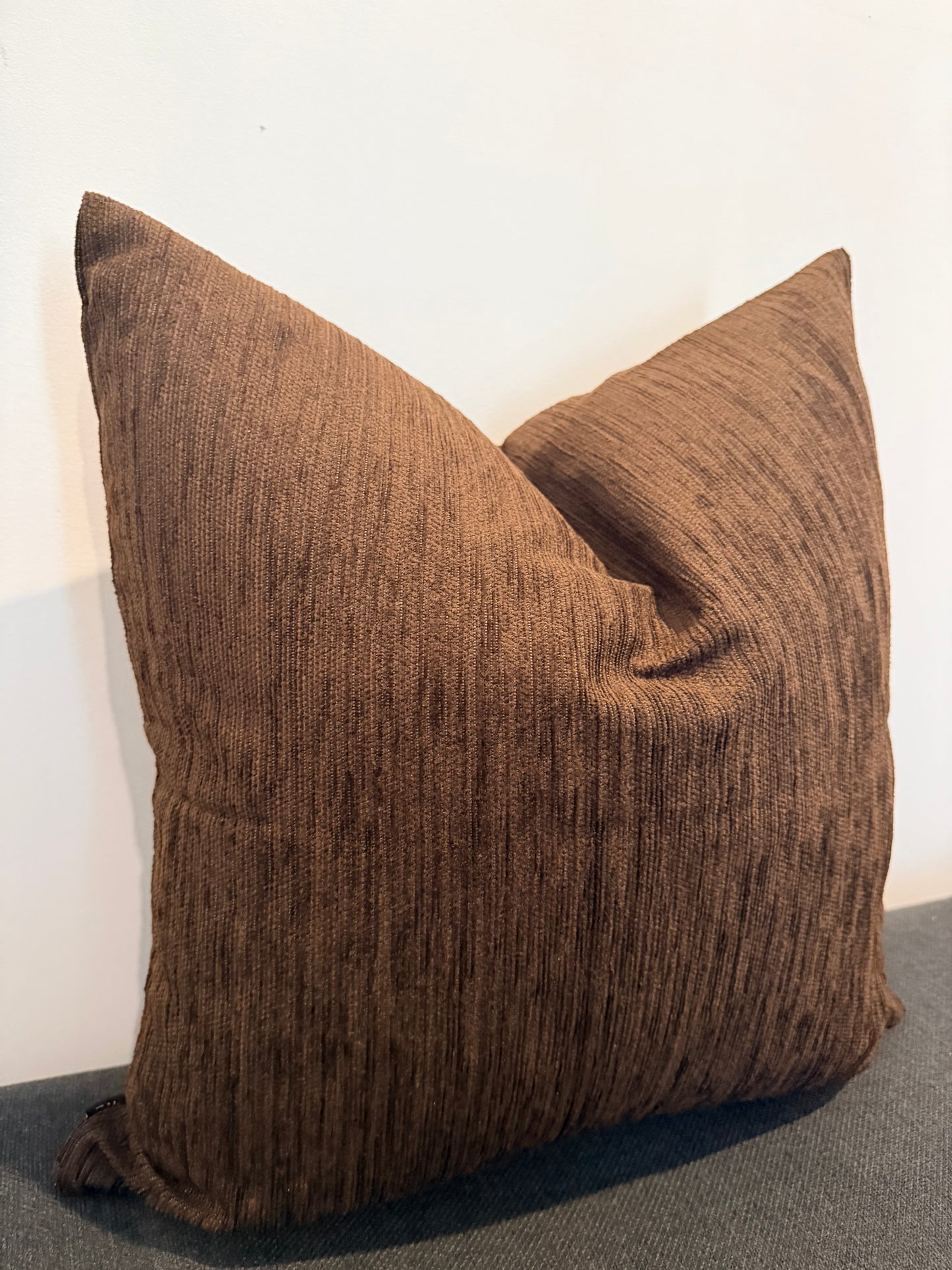 Close up of Sienna Drift textured brown cushion fabric detail