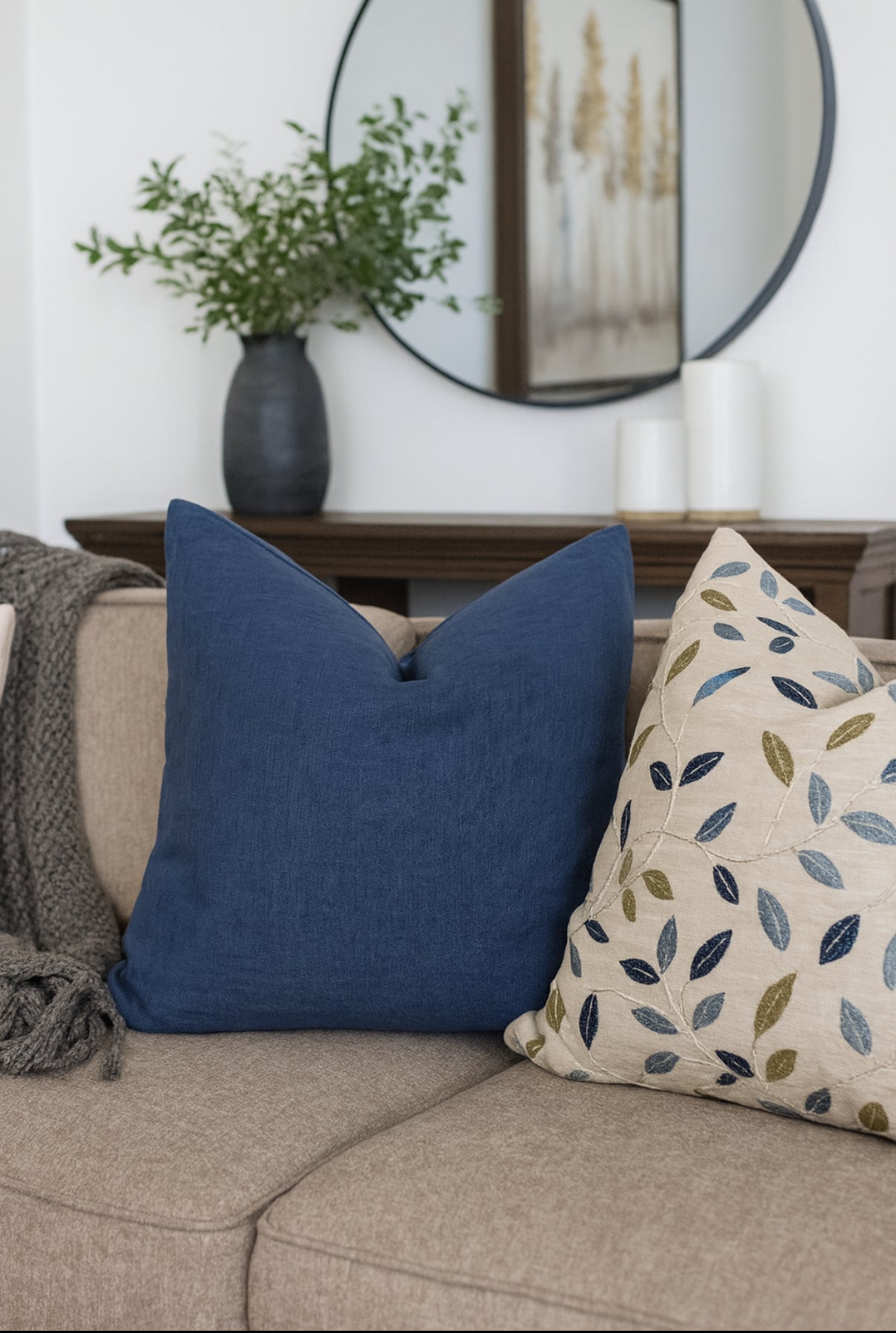 ink blue cushion paired with azure olive | interiors by zai