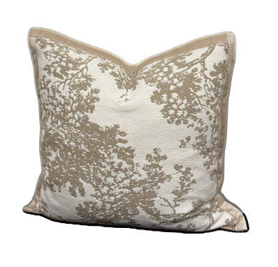 Dune Flora cushion with beige and white velvet floral design| interiorsbyzai