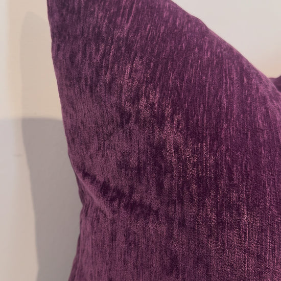close up of Mulberry Veil plum textured cushion cover by Interiors By Zai