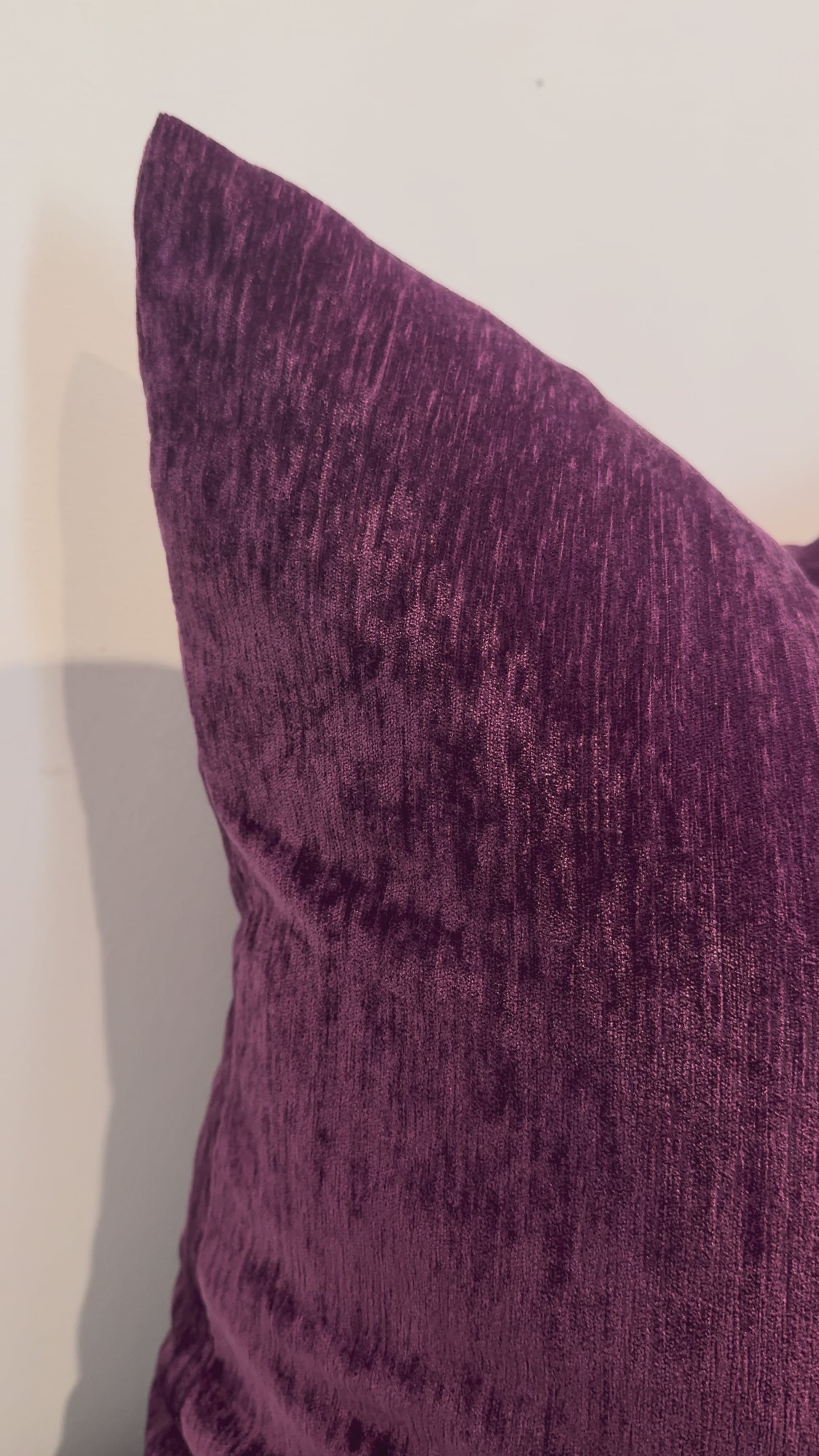 close up of Mulberry Veil plum textured cushion cover by Interiors By Zai